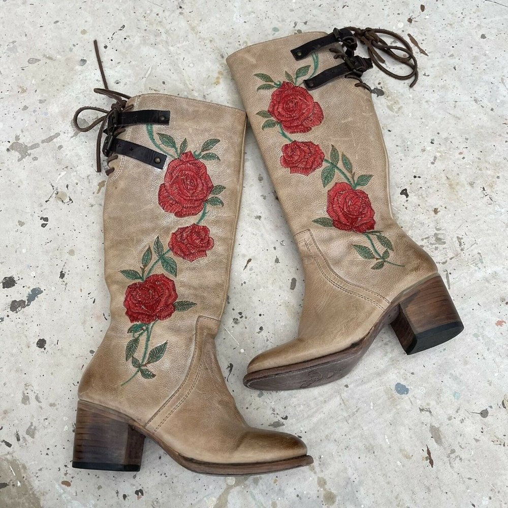 Freebird Rose Embroidered Leather Cyrus Boots, Size 8 - Picture 1 of 7